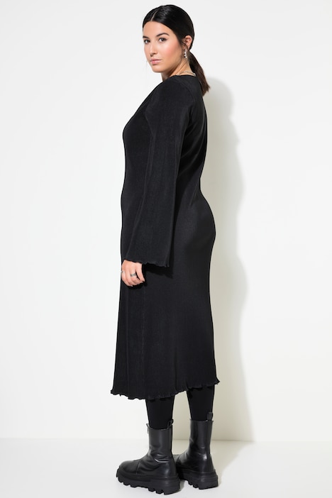 Plissee-Midikleid, Slim Shape, Langarm