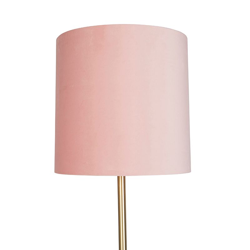 Romantische vloerlamp messing met roze kap 40 cm - Simplo