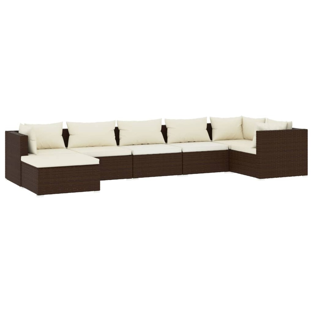 Salon de jardin meuble d'extérieur ensemble de mobilier 7 pièces avec coussins résine tressée marron