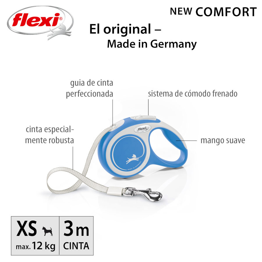 Guia extensível Flexi New Comfort para cães, azul escuro.