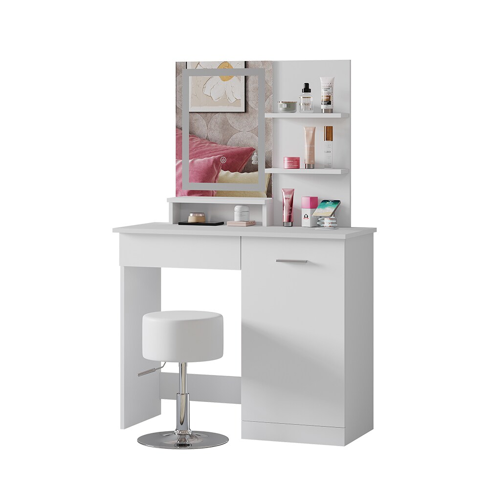 Vicco Schminktisch Julia 90 cm mit LED-Spiegel, QI-Ladegerät und Hocker