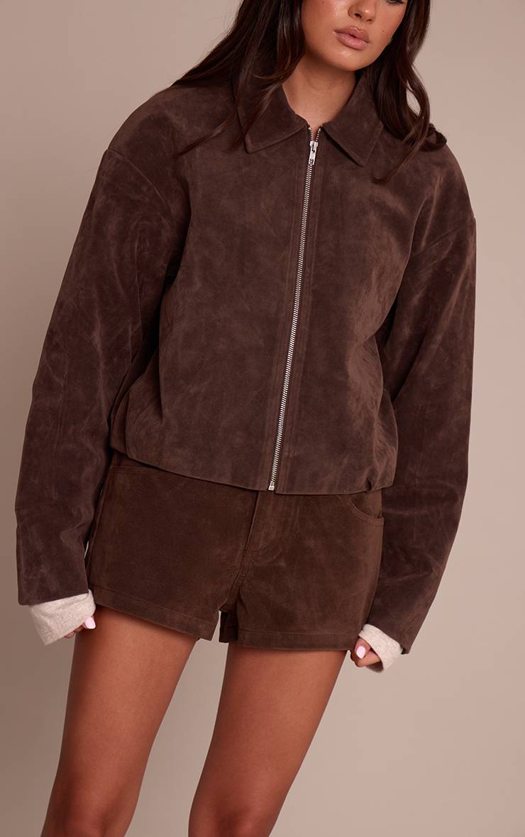 Marron Foncé Short Tailleur En Daim
