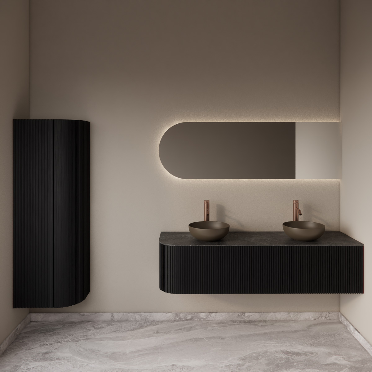 Gliss Design Alluro kolomkast 160cm met ronding rechts black veneer