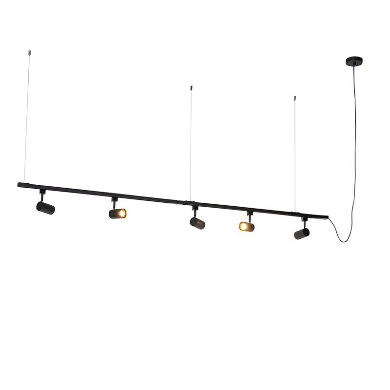 Modern hangend railsysteem met 5 spots zwart 1-fase  - Iconic Jeana