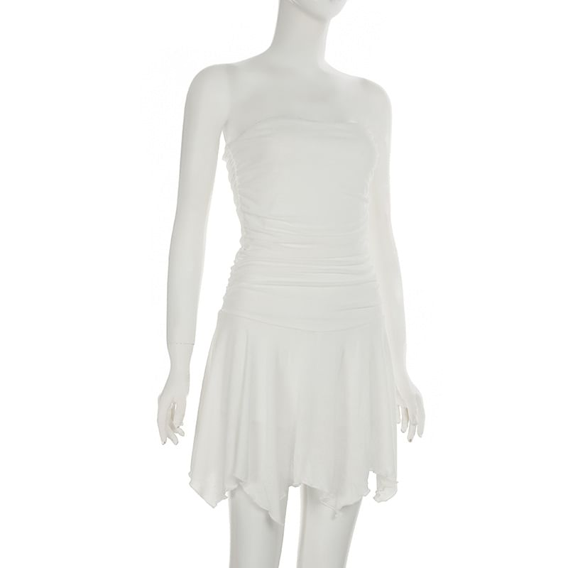 Cincine - Strapless asymmetrische effen mini A-lijn jurk