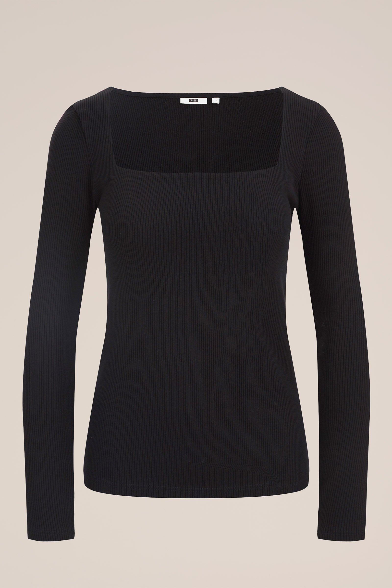 T-shirt van ribstof WE Fashion Zwart