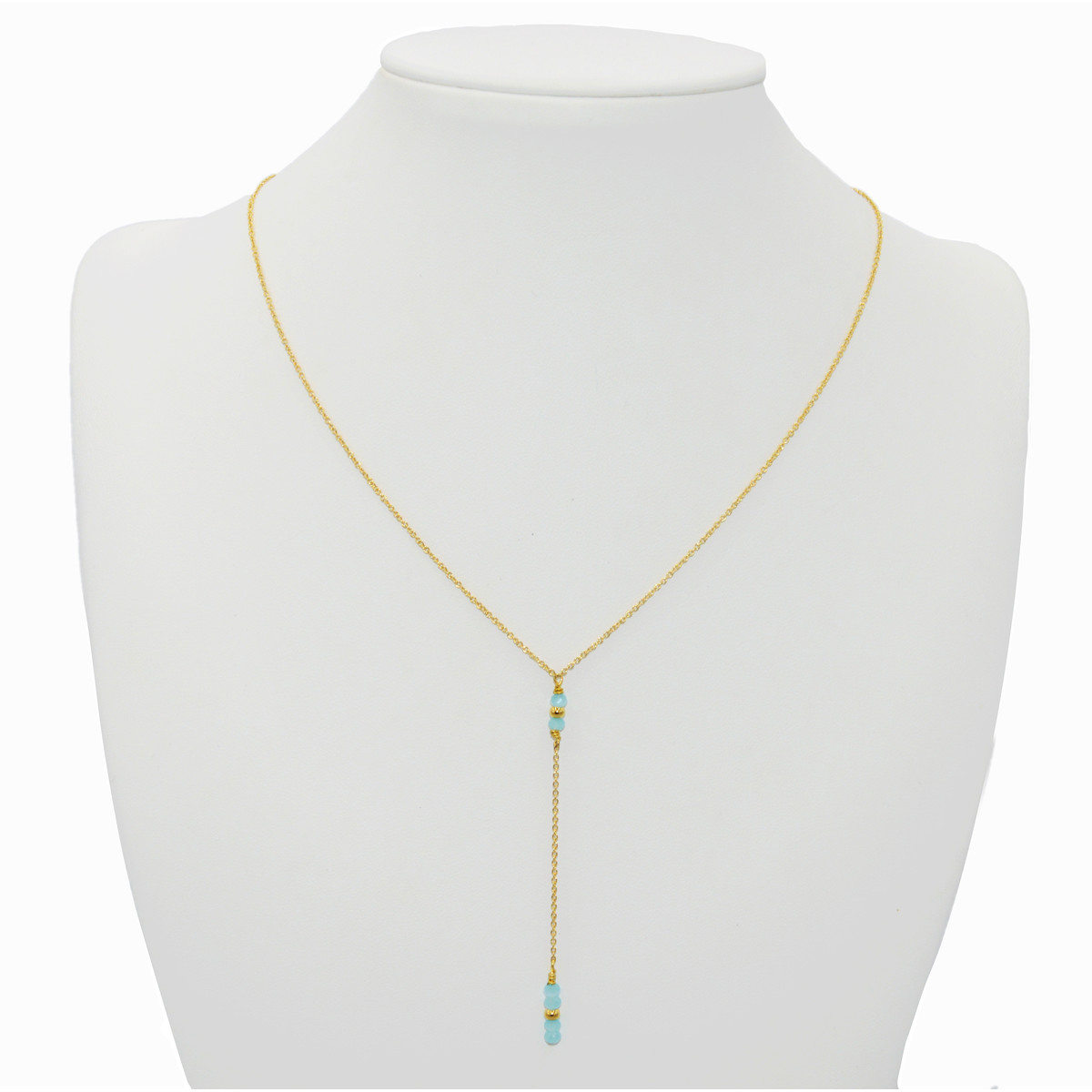 Collier en Y  perle de verre cristal - doré à l 'or
