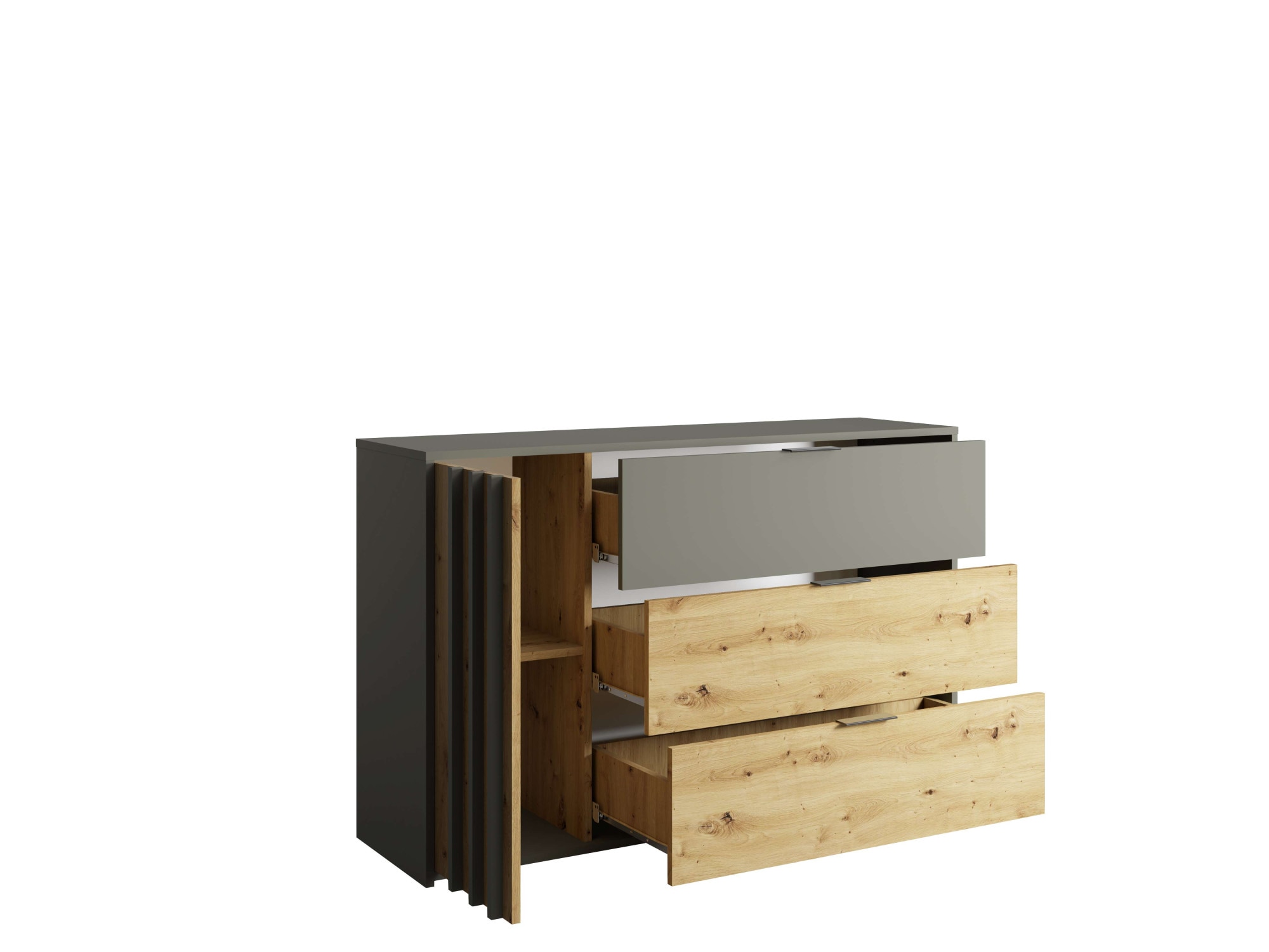 Home affaire Kommode »Kommode Loreto mit 3 Schubladen und eine Tür, B/T/H 125/36/80 cm« Kommode mit Schubladen und Drehtür sowie MDF-Lamellen