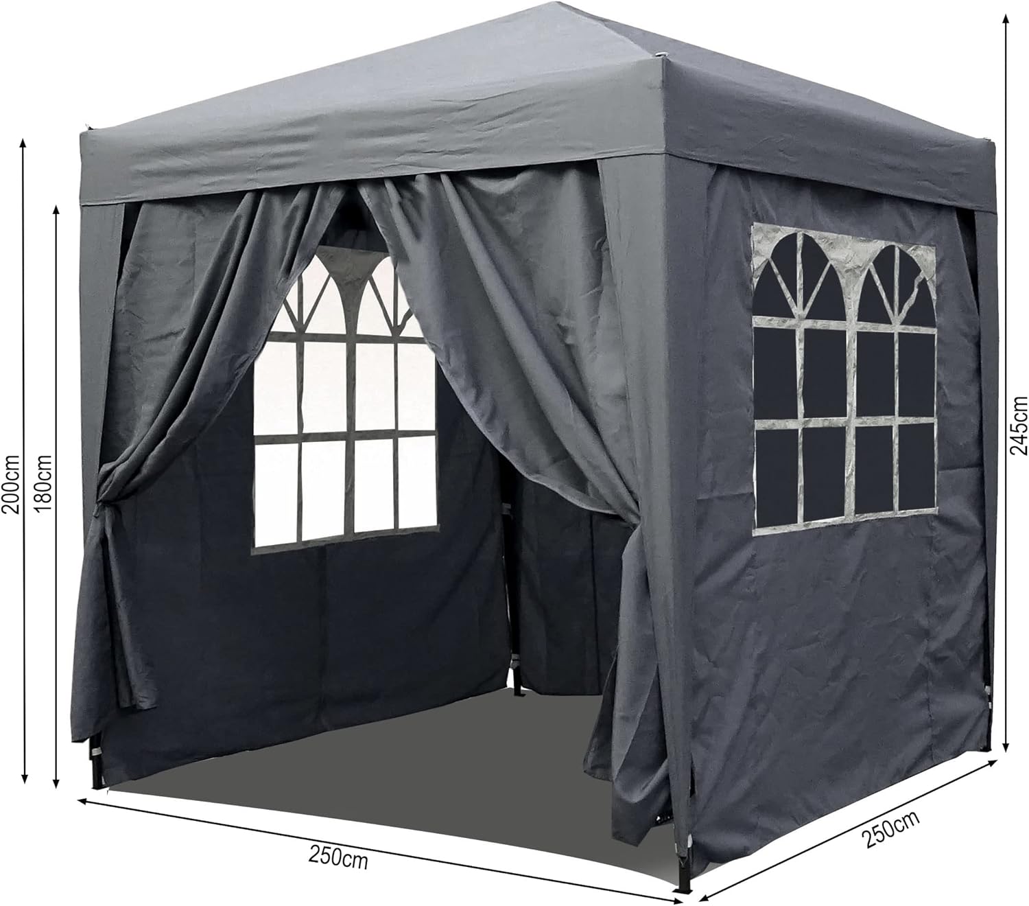 QUICK STAR Pop-Up-Pavillon 2,5 x 2,5 m Smoky Grau mit 4 Easy-Klett Seitenwänden mit 2 Reißverschlüssen.