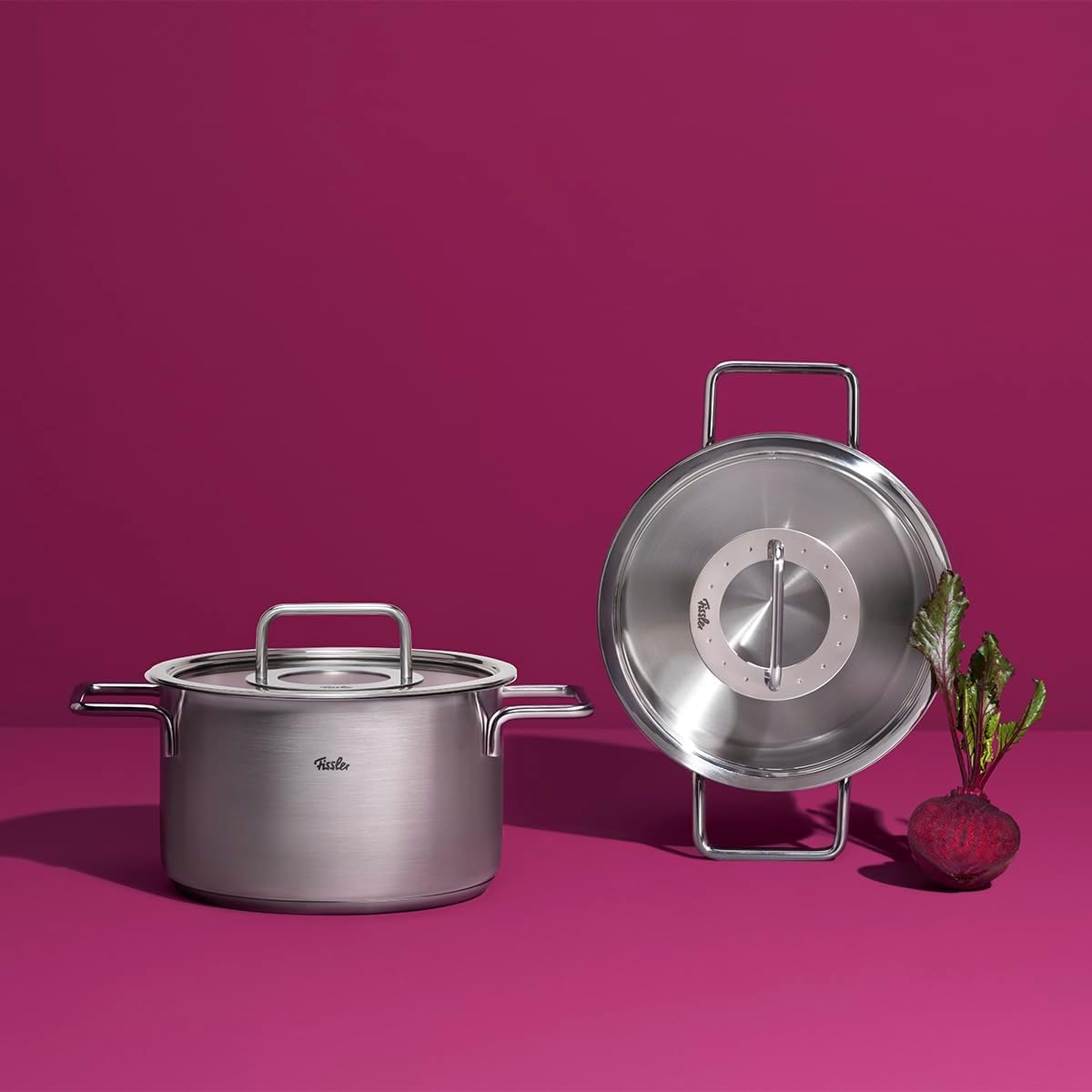 Fissler Pure Collection/Edelstahl-Kochtopfset, 4-teilig, Töpfe mit Metall-Deckel (3 Kochtöpfe,1 Bratentopf) - Induktion