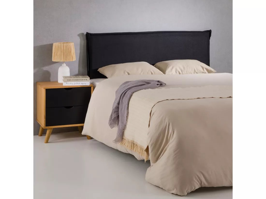 Tête de lit BASOL 120 rembourrée, En tissu polyester pour lit 120 cm, Sur pieds en bois, Noir
