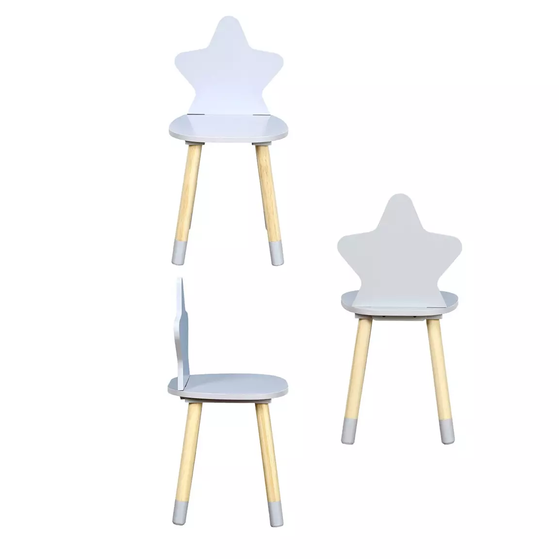 Chaise enfant bois (H54 cm) Etoile Grise