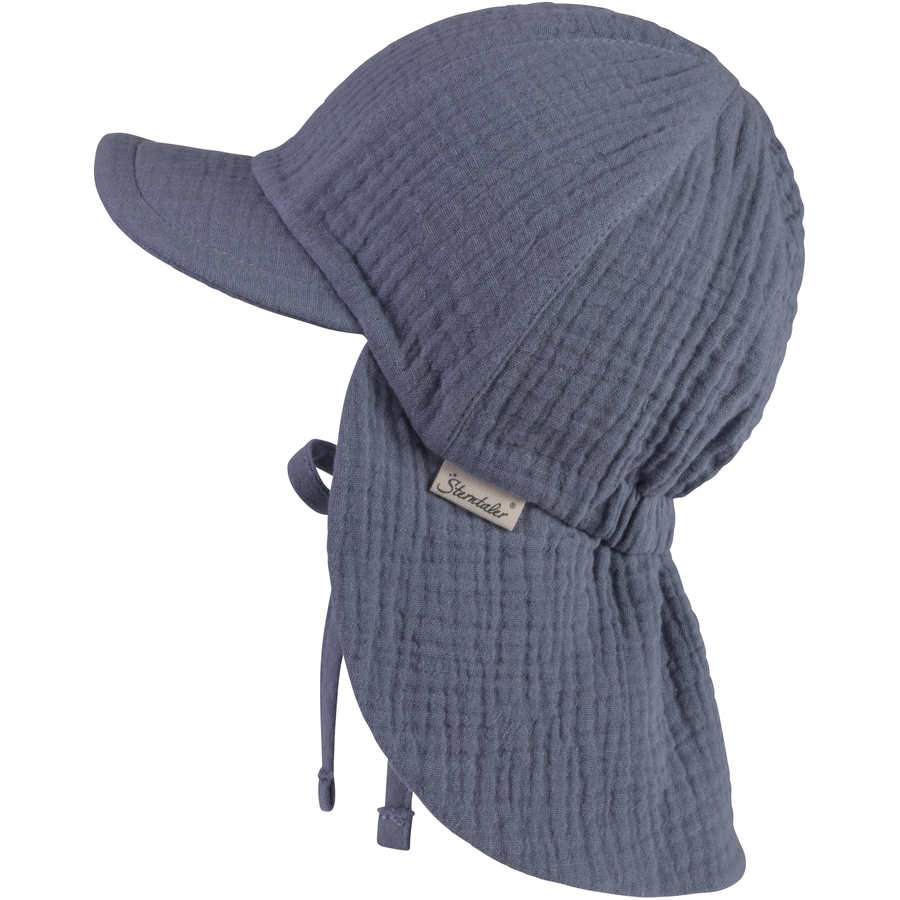 Sterntaler Schirmmütze mit Nackenschutz Musselin graublau