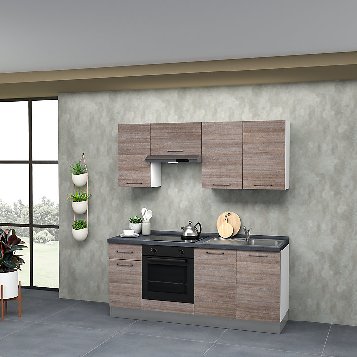 Cuisine complète pré-montée All in Stella décor chêne L.190 cm avec électroménager