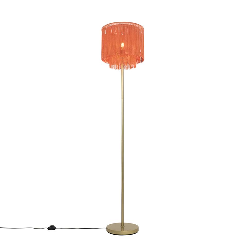 Oosterse vloerlamp goud roze kap met franjes - Franxa