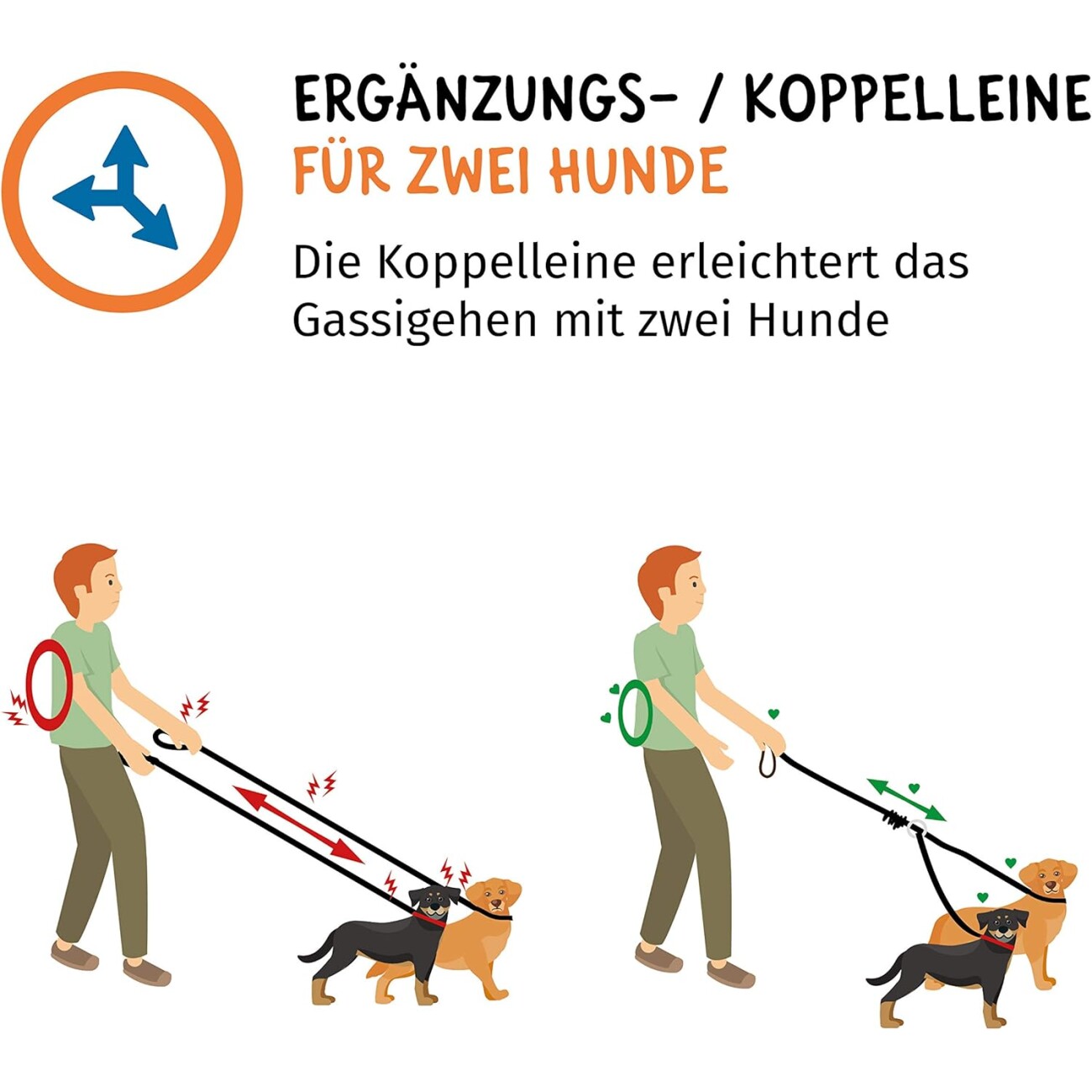 Floxik Doppelleine Komplett-Set - Flexible, reflektierende Hundeleine für zwei Hunde M