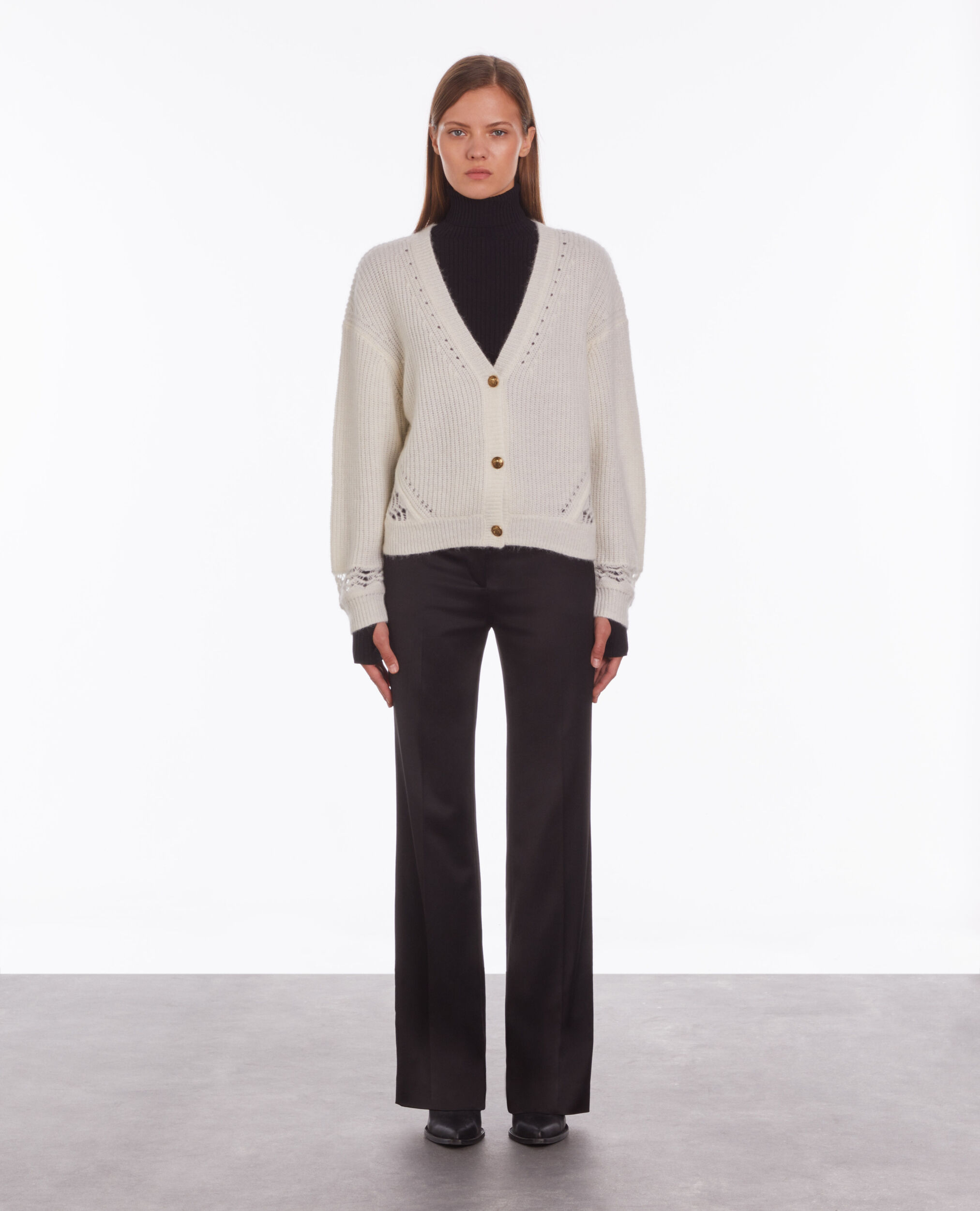 Cardigan écru en laine mélangée