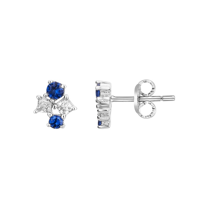 Boucles d'oreilles puces en Argent avec spinelle bleu saphir