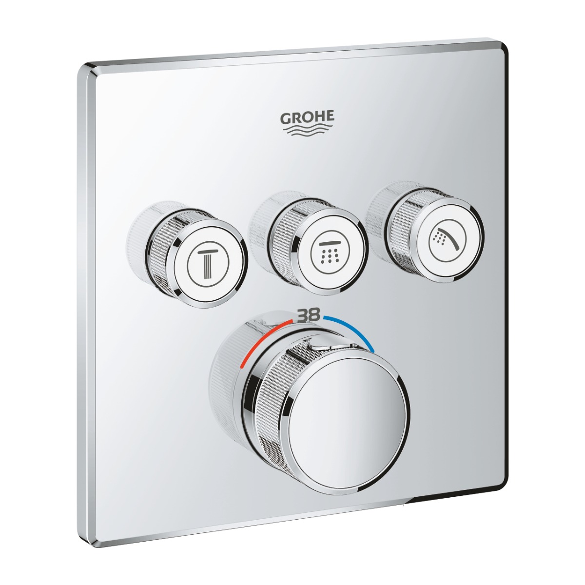 Grohe Grohtherm SmartControl thermostaat met omstel 3-weg vierkant chroom