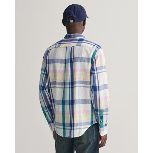GANT Regular Fit Seersucker Madras Skjorte, White, 3XL