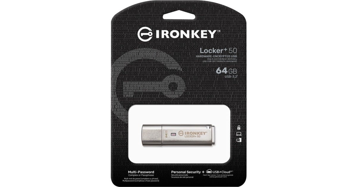 KingstonIronKey Locker+ 50 64 GB usb-stick  (Aluminium, USB-A 3.2 Gen 1 (5 Gbit/s))