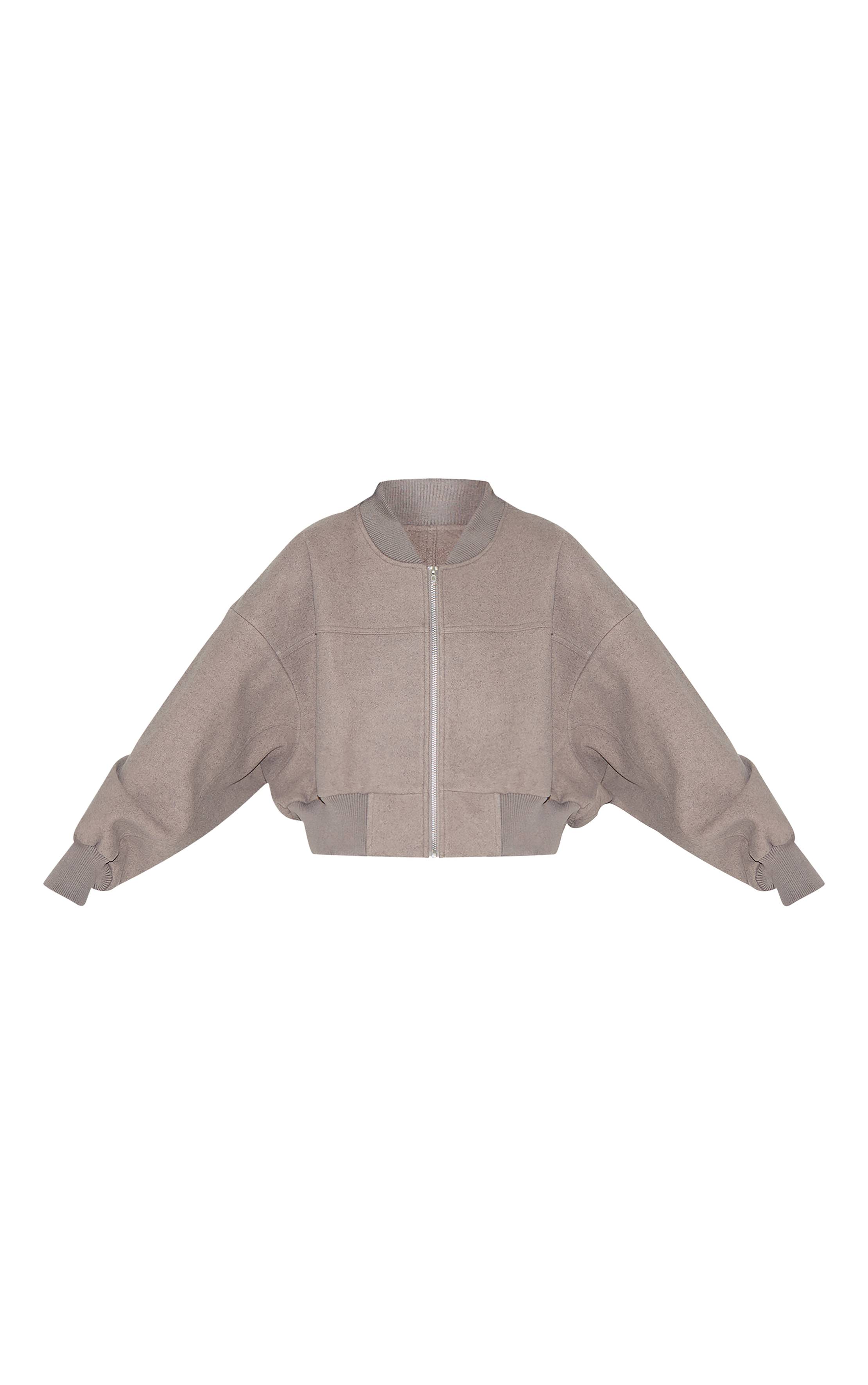Taupe Veste Bomber Courte À Manches Froncées