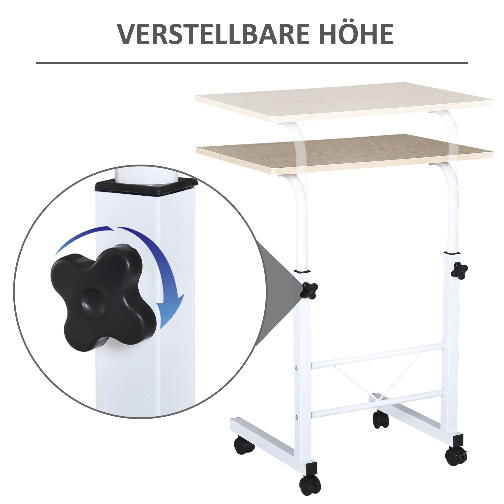 HOMCOM Beistelltisch mit Rädern und Bremsen natur B60 x T40 x H78 cm