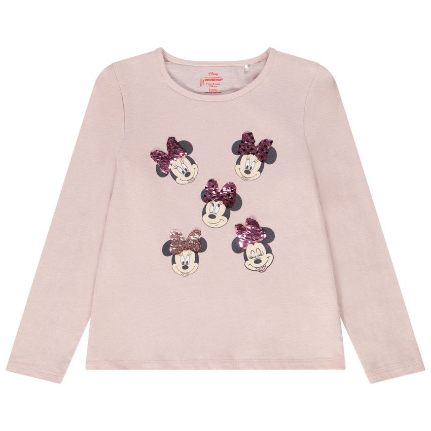 T-shirt manches longues à sequins magiques Minnie Disney pour fille - Rose