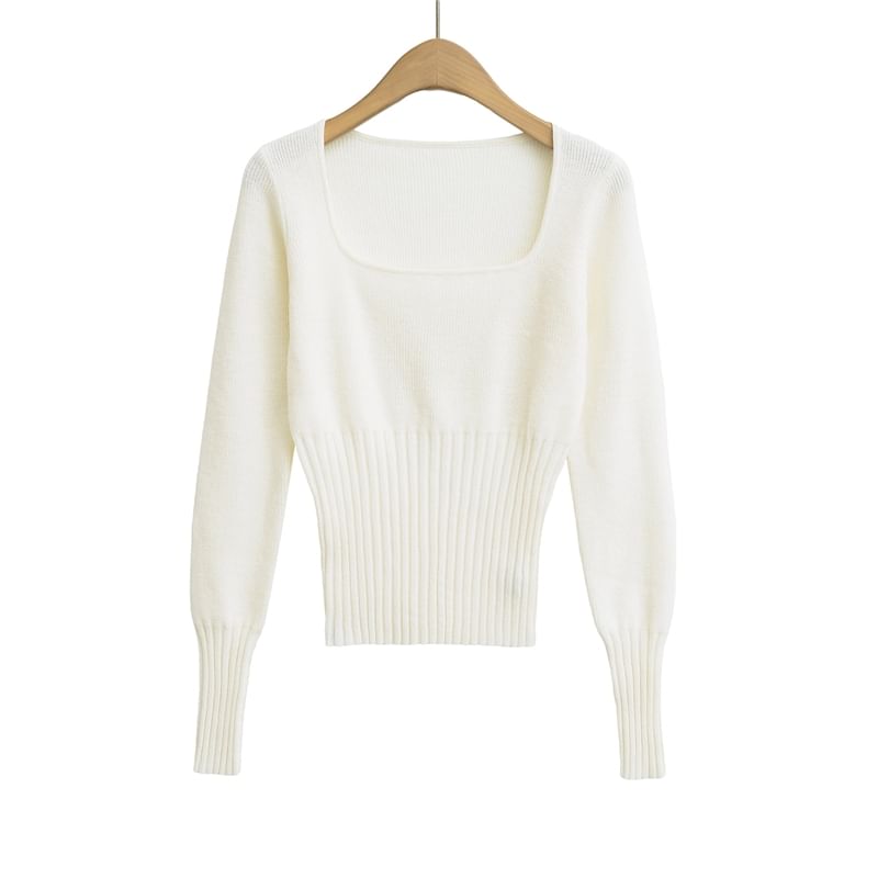 Ulark - Lange mouwen, vierkante hals, effen crop top