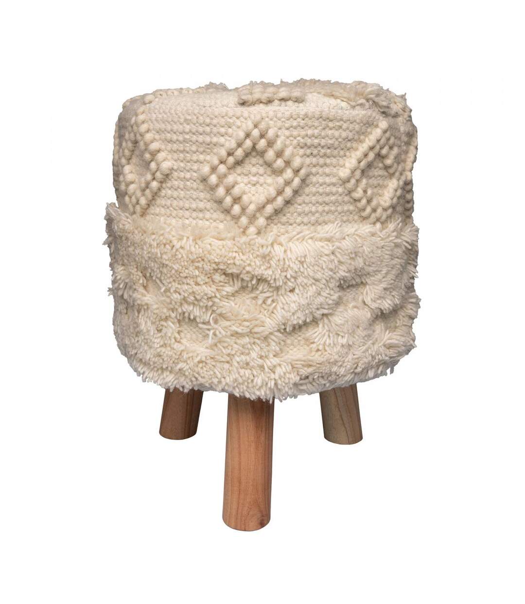 Tabouret fait main ZAFI Crème 35x35 en laine idéal pour une salle à manger