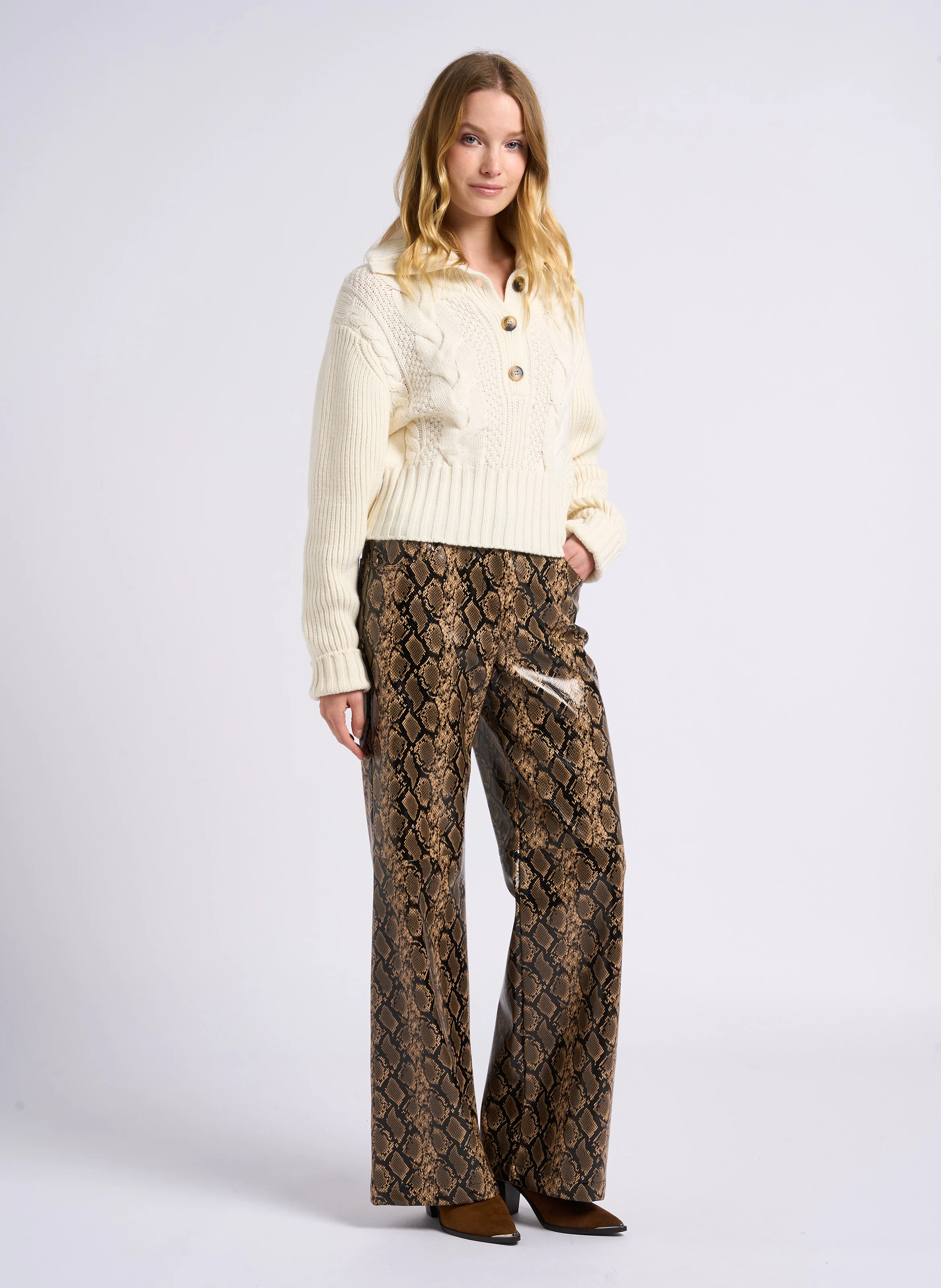 JIMMY - Pantalon évasé à imprimé | Beige