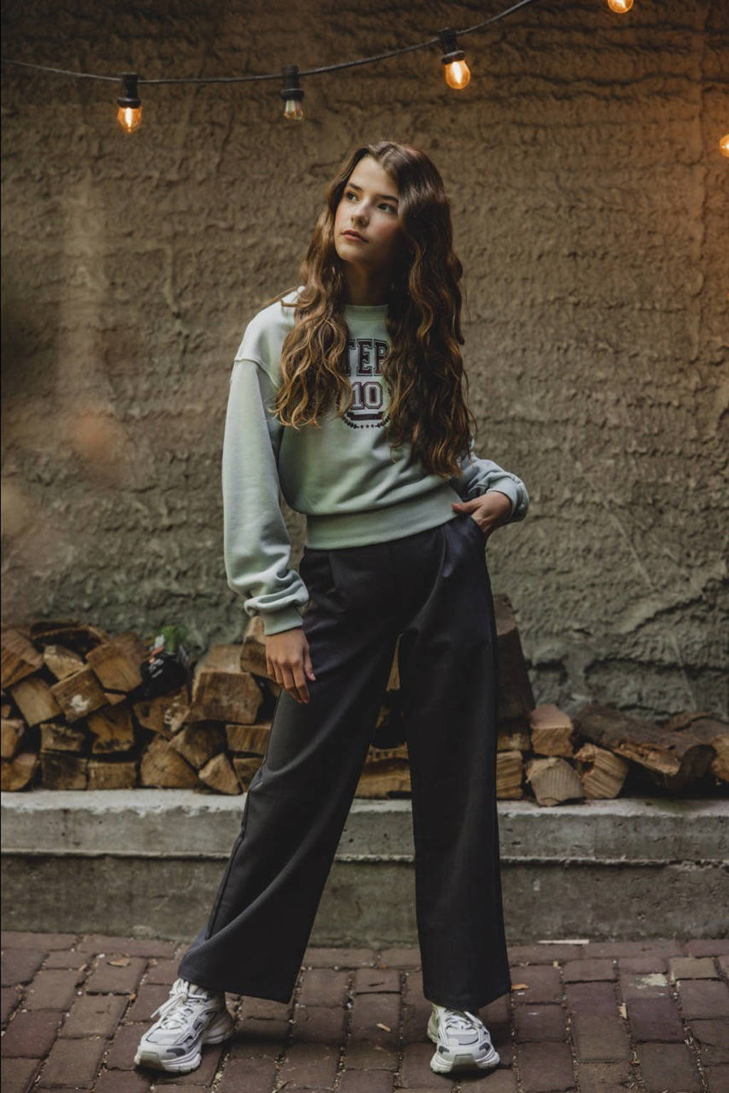 LOOXS loose fit broek grijs melange