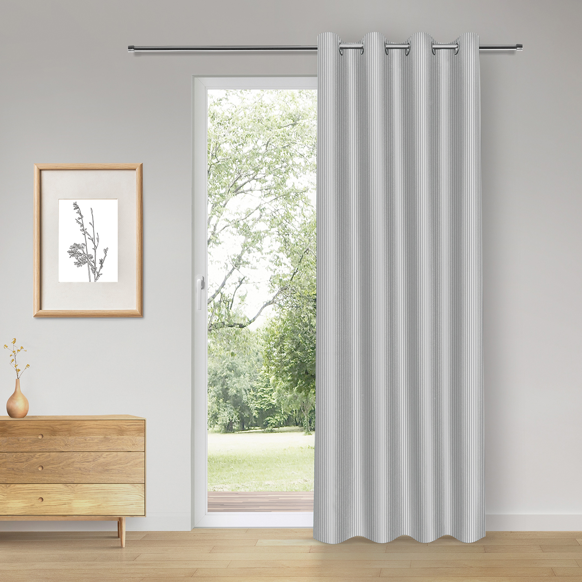 Ösenschal - silber - Streifen - 140x245 cm