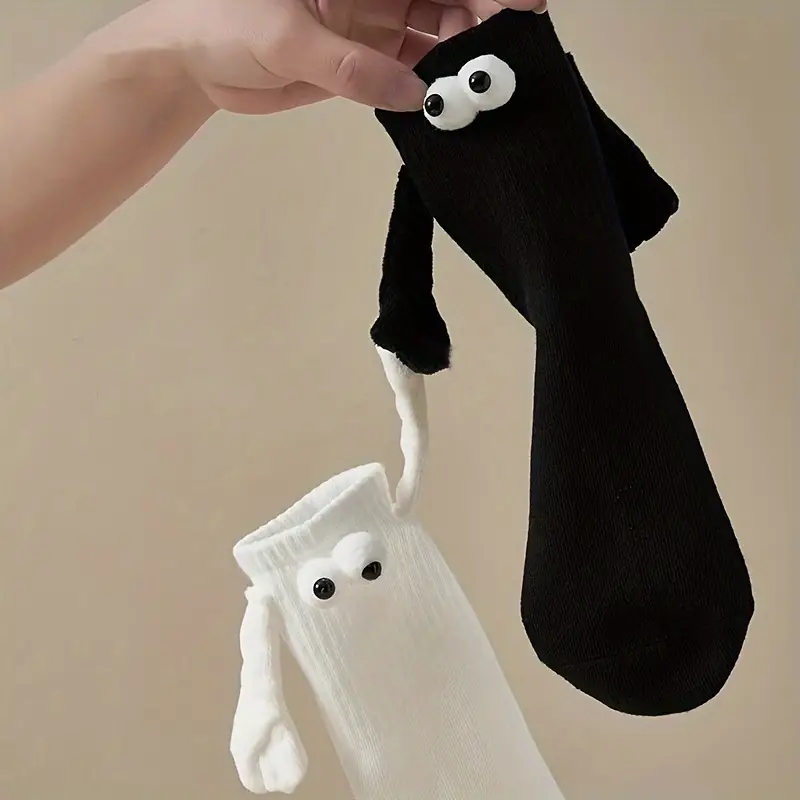 (1 Paar) Unisex Socken Fashion Strümpfe Couple Socks Füsslinge mit Augen / Magnetischen Händen (One Size) - Weiss