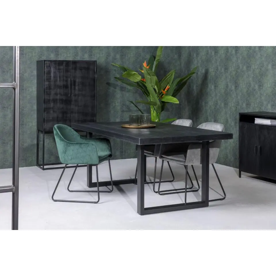 Livingfurn - Eetkamertafel Kala - U-Poten - Mangohout - 200 cm - Zwart