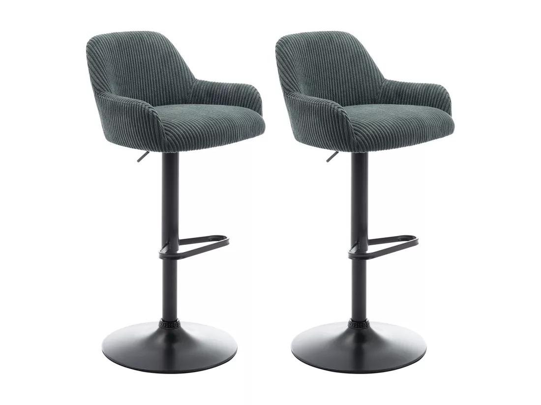Lot de 2 tabourets en velours côtelé et métal noir - Hauteur réglable - Vert - LILIYA