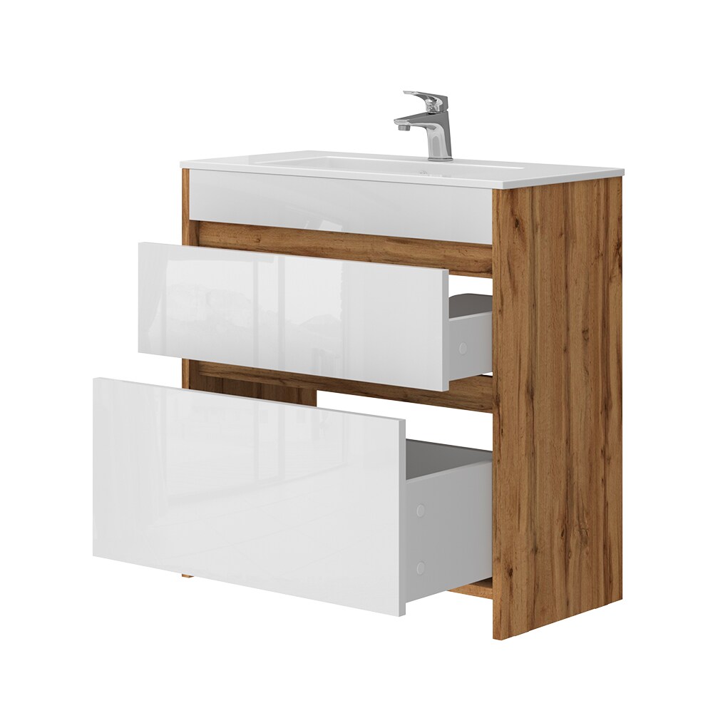 Vicco Waschbecken mit Unterschrank Detmold Eiche Weiß 80 cm