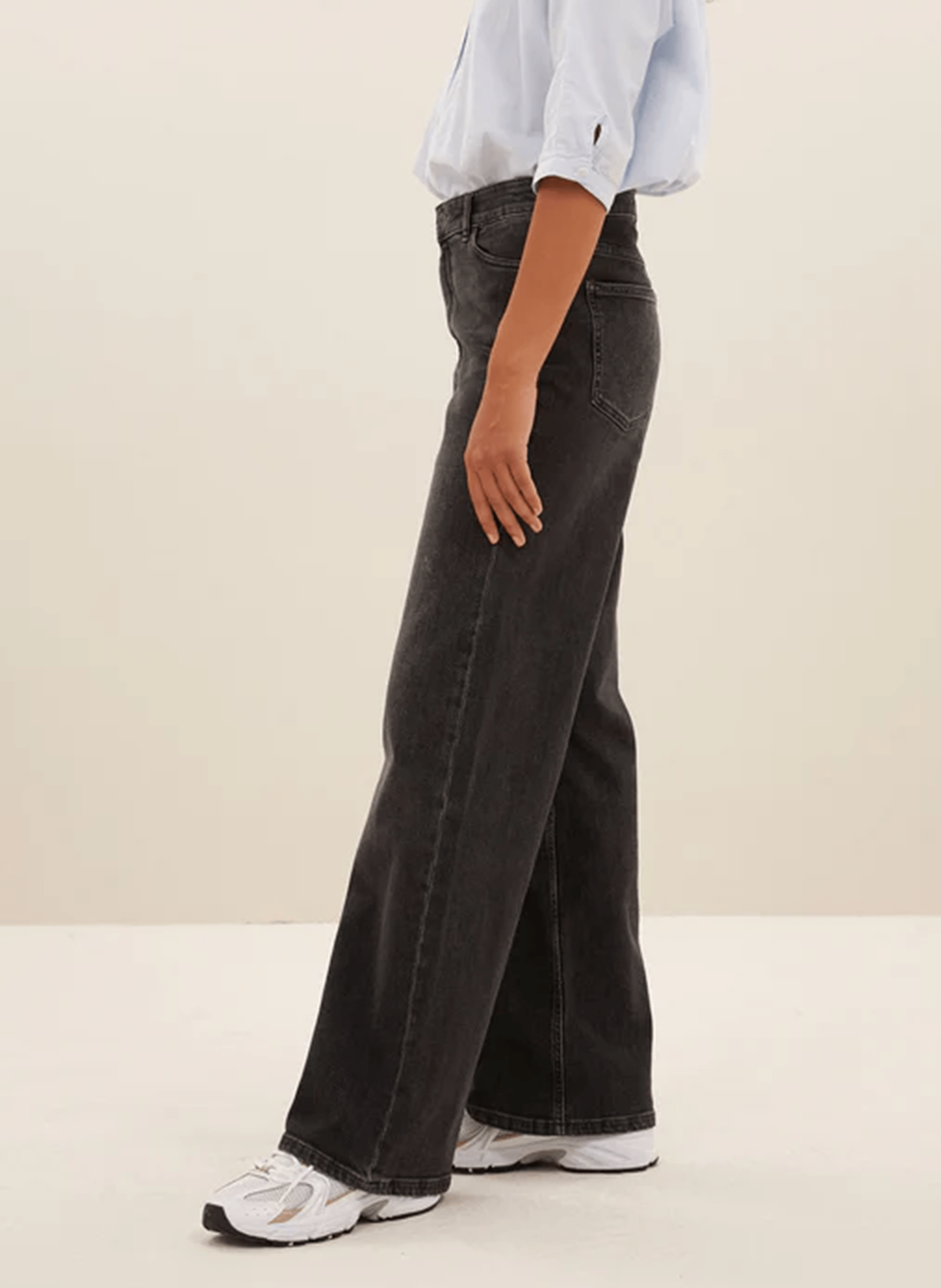 LINA - Jean large taille haute en coton bio | Gris