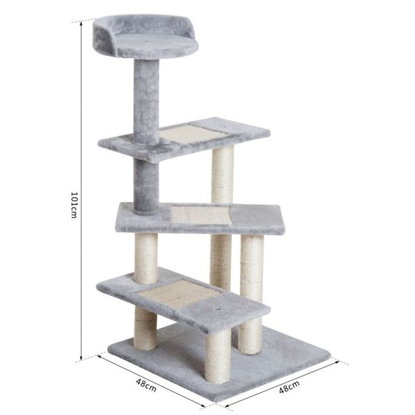 PawHut Arranhador Árvore 3 Plataformas Aglomerado de Madeira Sisal 48x48x101cm