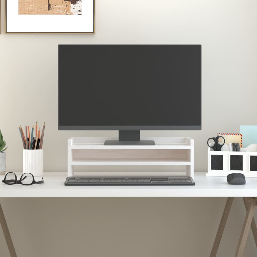 vidaXL Monitorstandaard 50x24x16 cm massief grenenhout wit