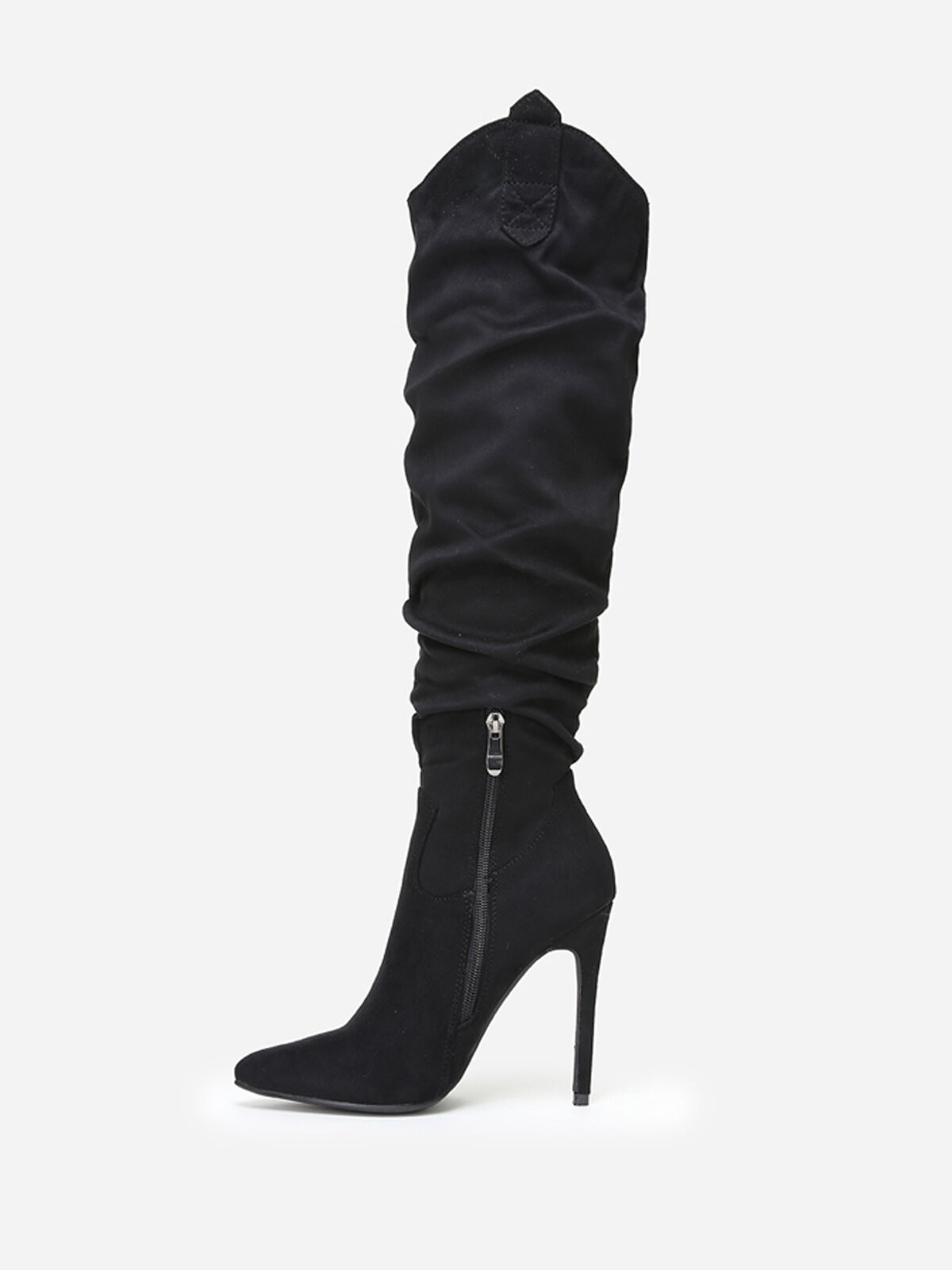Bottes en suédine à talon fin et bout pointu- Noir