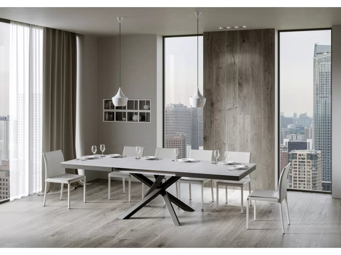 Table extensible 90x160/264 cm Volantis Evolution Frêne Blanc cadre Anthracite
