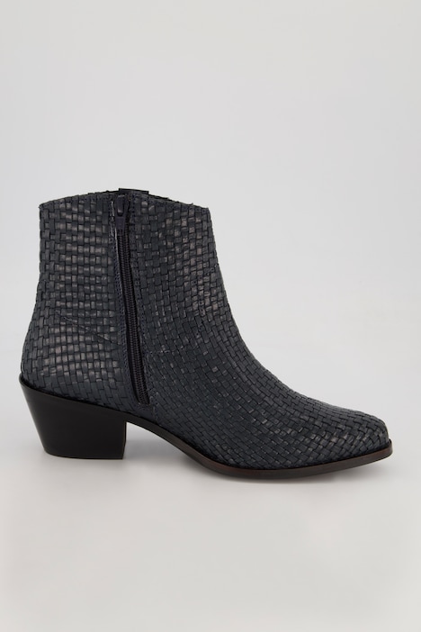 Leder-Cowboystiefeletten, Flechtoptik, Weite H