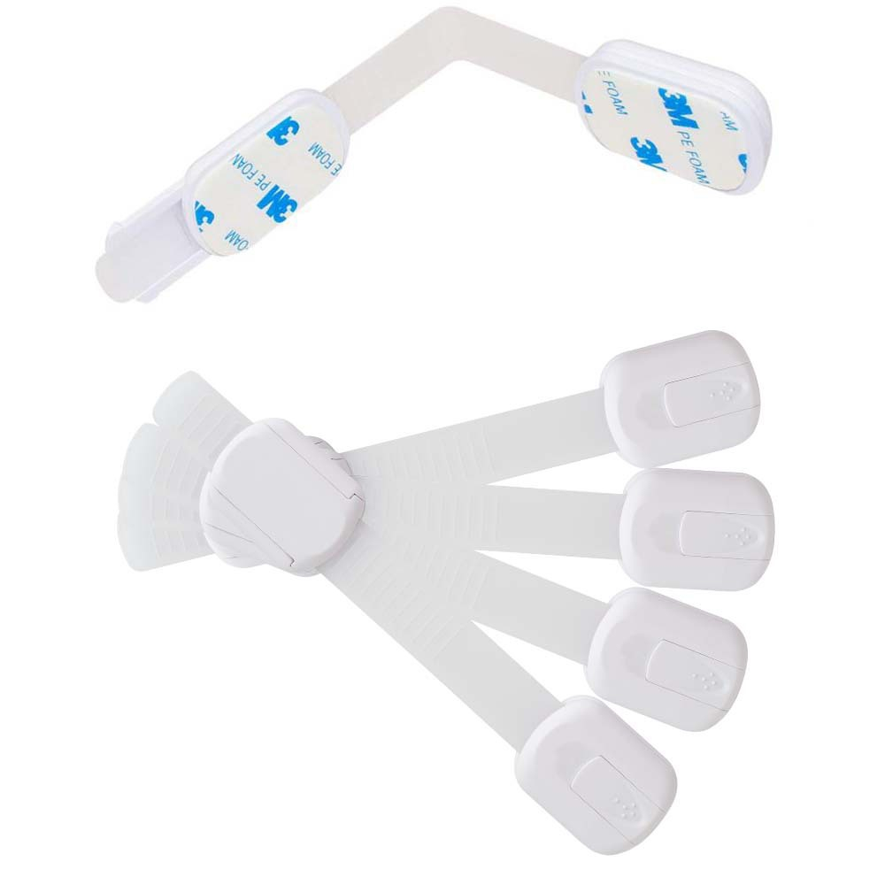 (10er Set) Universal Verstellbare Baby Kindersicherung Selbstklebende Schutzvorrichtung für Türe / Schubladen / Schrank - Weiss