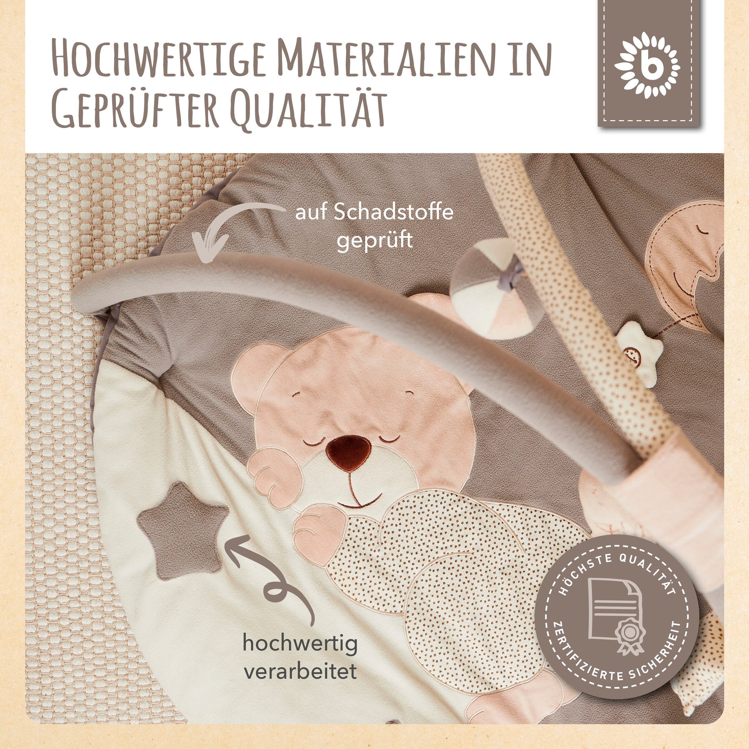 Bieco Krabbeldecke mit Spielbogen Plüsch - ab Geburt Beige