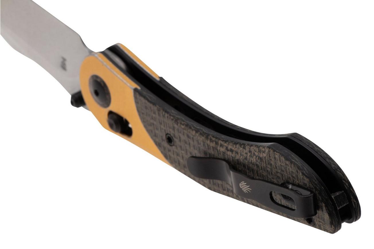 Kizer Vanguard Mini Mystic V3636A2 Satin Nitro-V, Burlap Micarta Aluminium Bolster, zakmes, Paul Munko design