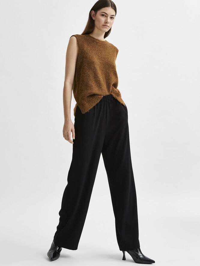 Selected Femme SLFTINNI-RELAXED MW WIDE PANT N NOO Sort