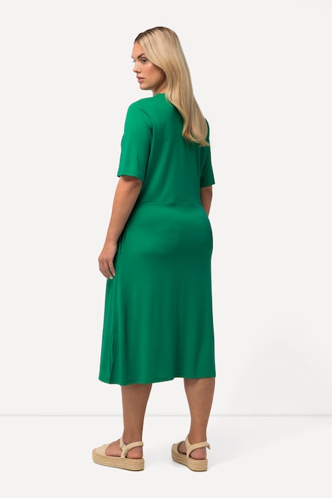 Jersey-Midikleid, A-Linie, V-Ausschnitt, Halbarm
