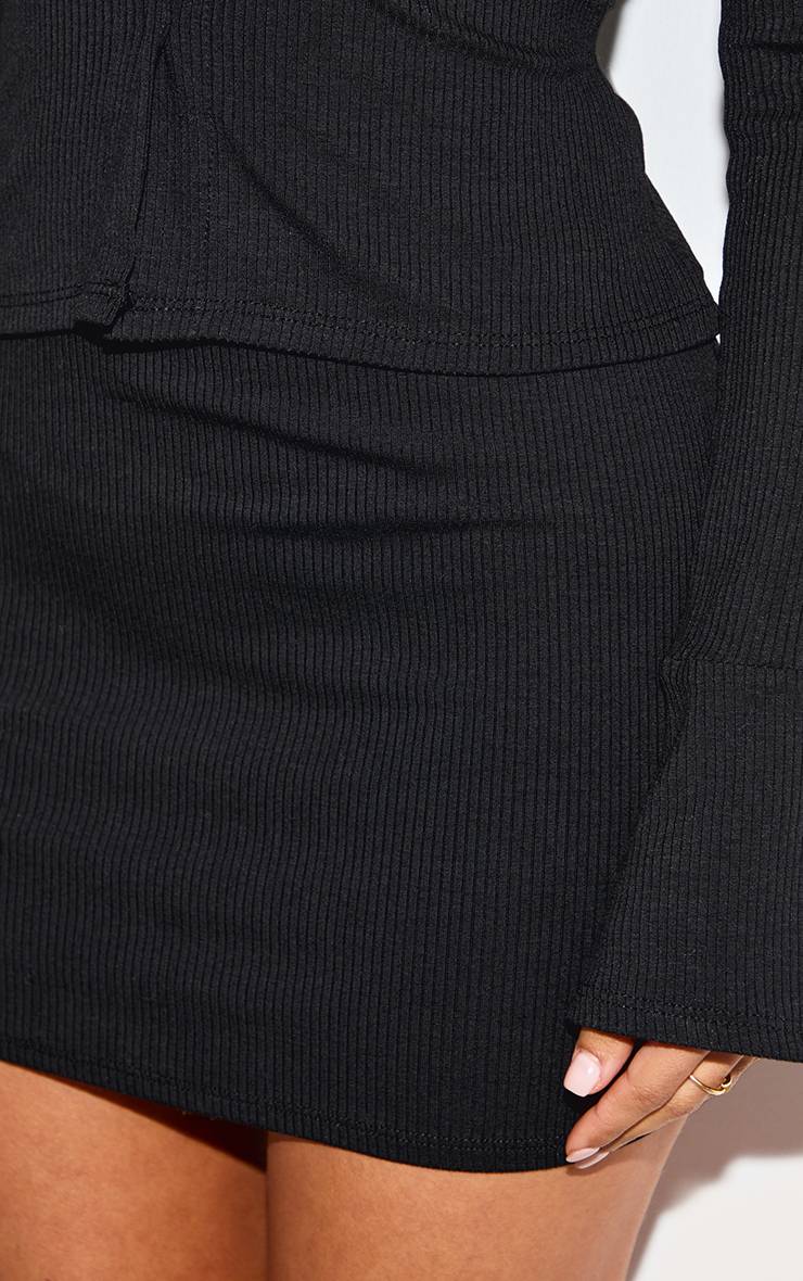 Noir Mini Jupe Côtelée Taille Haute Petite Co-ord