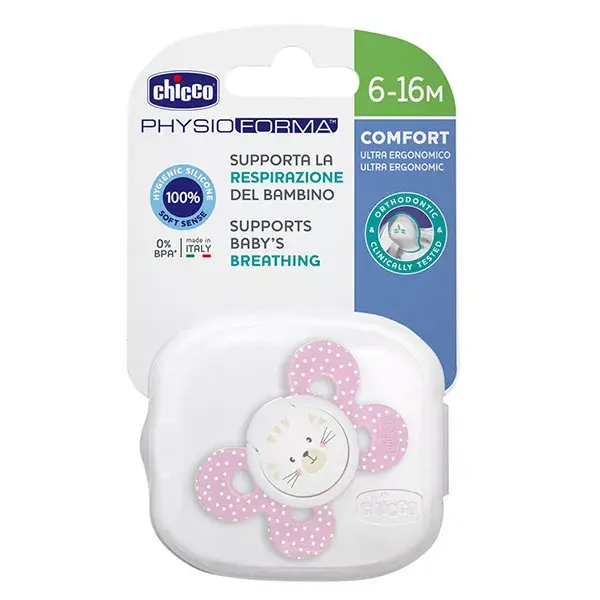 Chicco Sucette Physio Forma Comfort Silicone +6m Rose + Boîte de Stérilisation